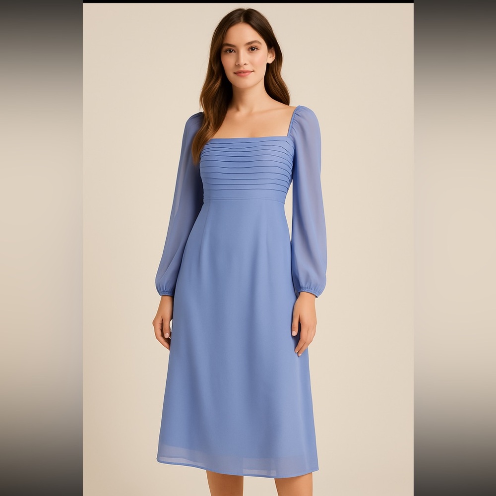NWT Abercrombie & Fitch Blue Pleated Bodice Chiffon Midi Dress Small‎ Petite